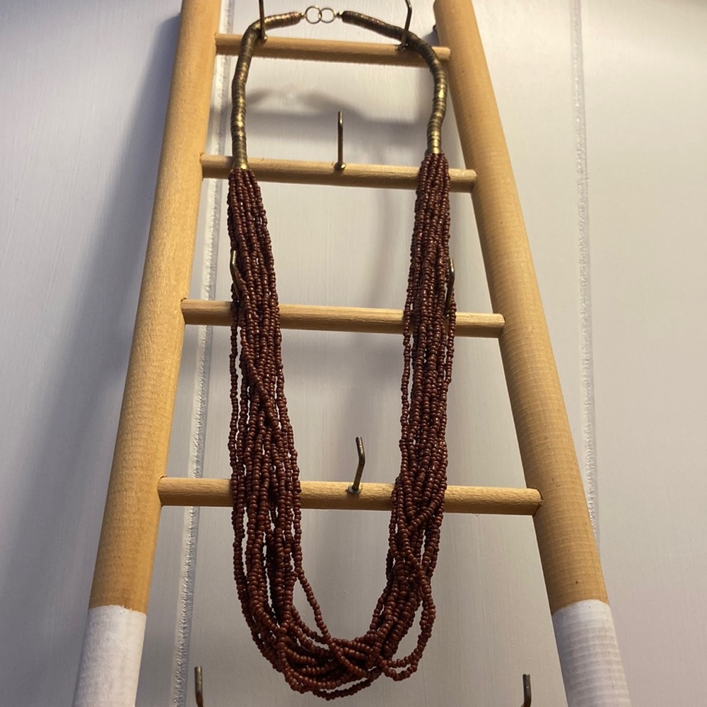 Brown Multi-Strand Beaded Necklace with Textured Design